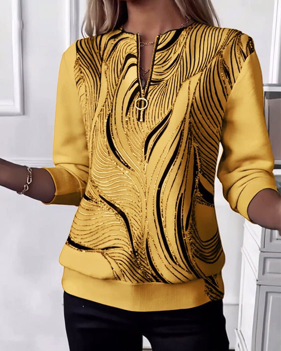 Bluza z nadrukiem, swobodna, zapinana na suwak