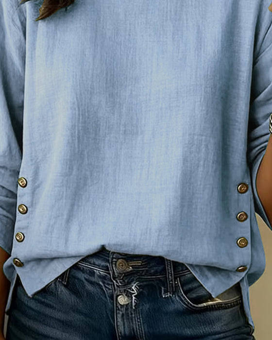 Top Casual Okrągły Dekolt Projekt Guzik