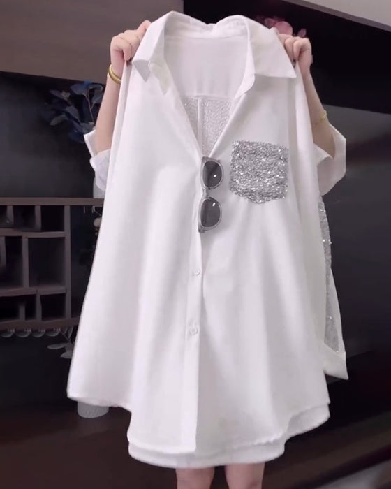 Koszula Z Długim Rękawem I Połyskującymi Klapami