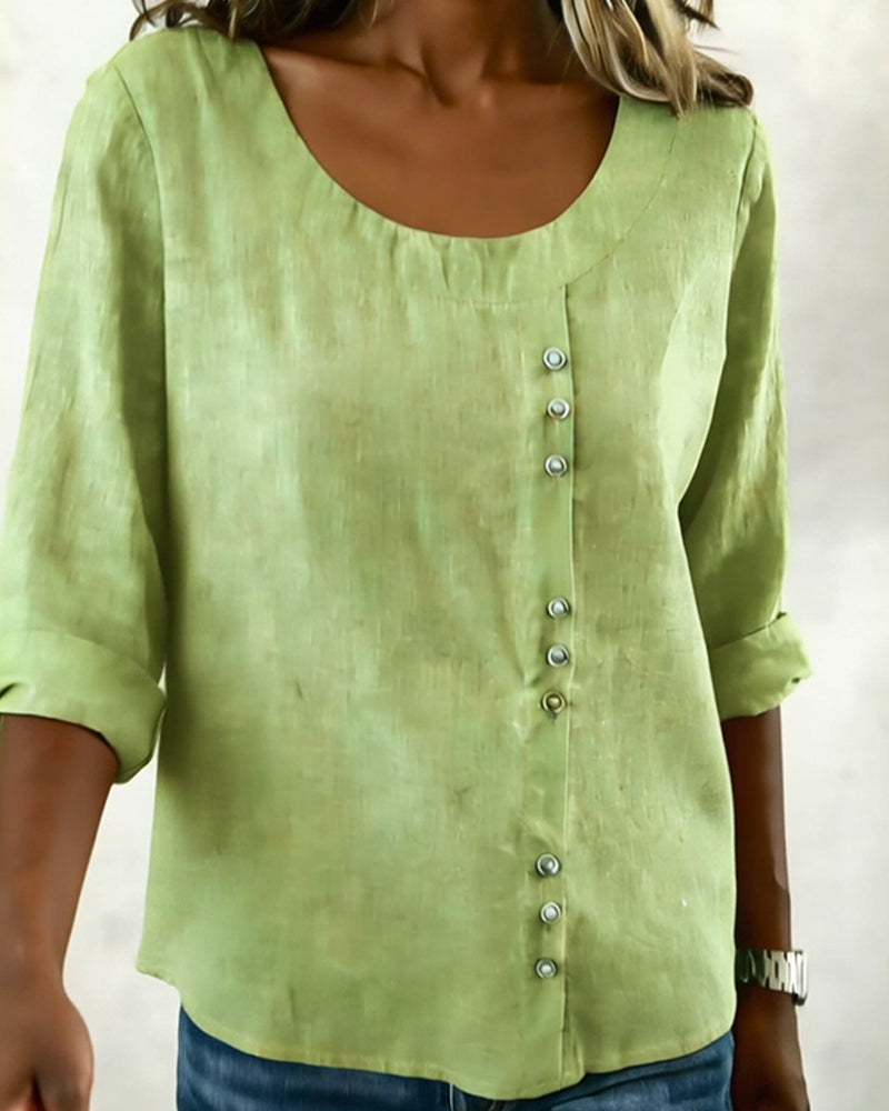 Top Okrągły Dekolt Długi Rękaw