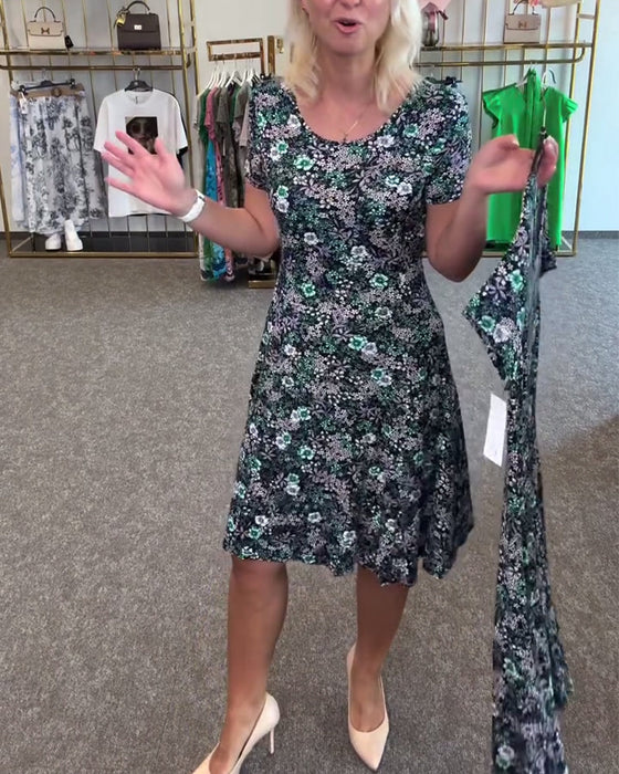 Sukienka Elegancka Wysmukła Talia Drukowana