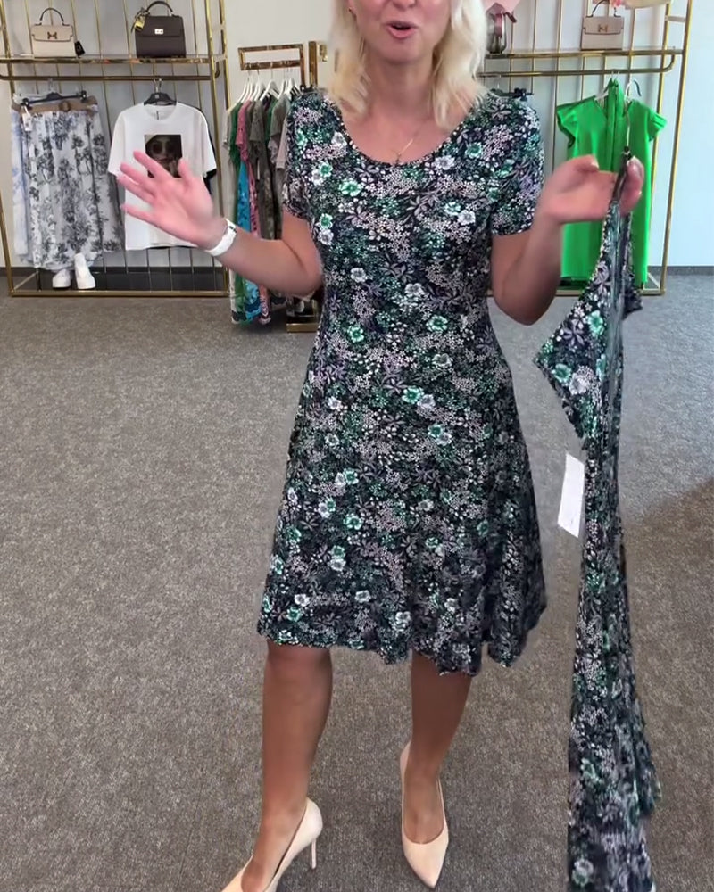 Sukienka Elegancka Wysmukła Talia Drukowana