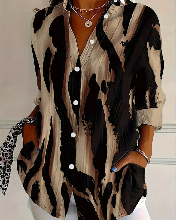 Bluzka Stojący Kołnierz Nieregularny Nadruk