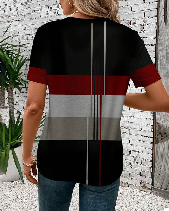 T-Shirt Okrągły Dekor Geometryczny Krótki Rękaw