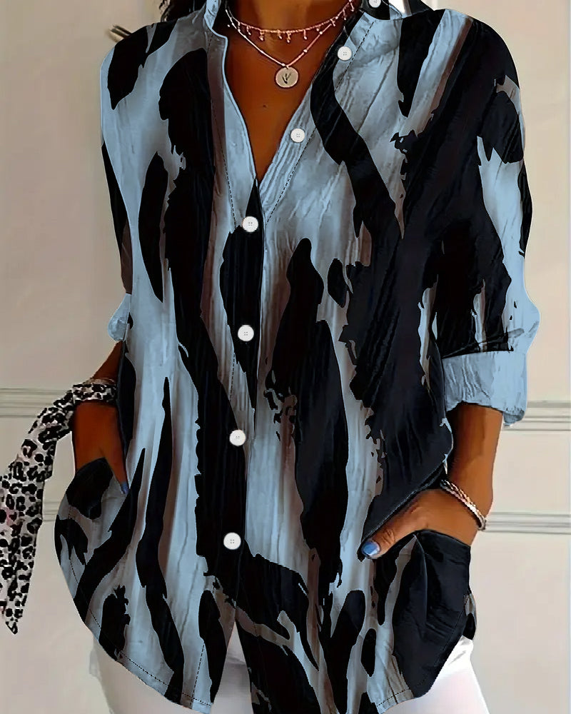 Bluzka Stojący Kołnierz Nieregularny Nadruk