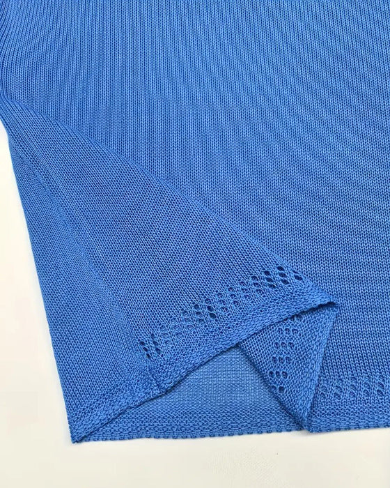 Sweter casualowy z krótkim rękawem w jednolitym kolorze