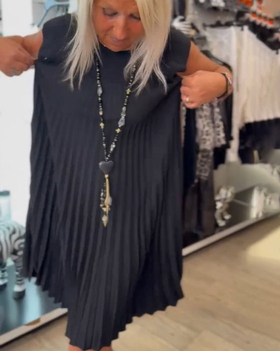 Sukienka plisowana na co dzień z okrągłym dekoltem i jednolitym kolorem