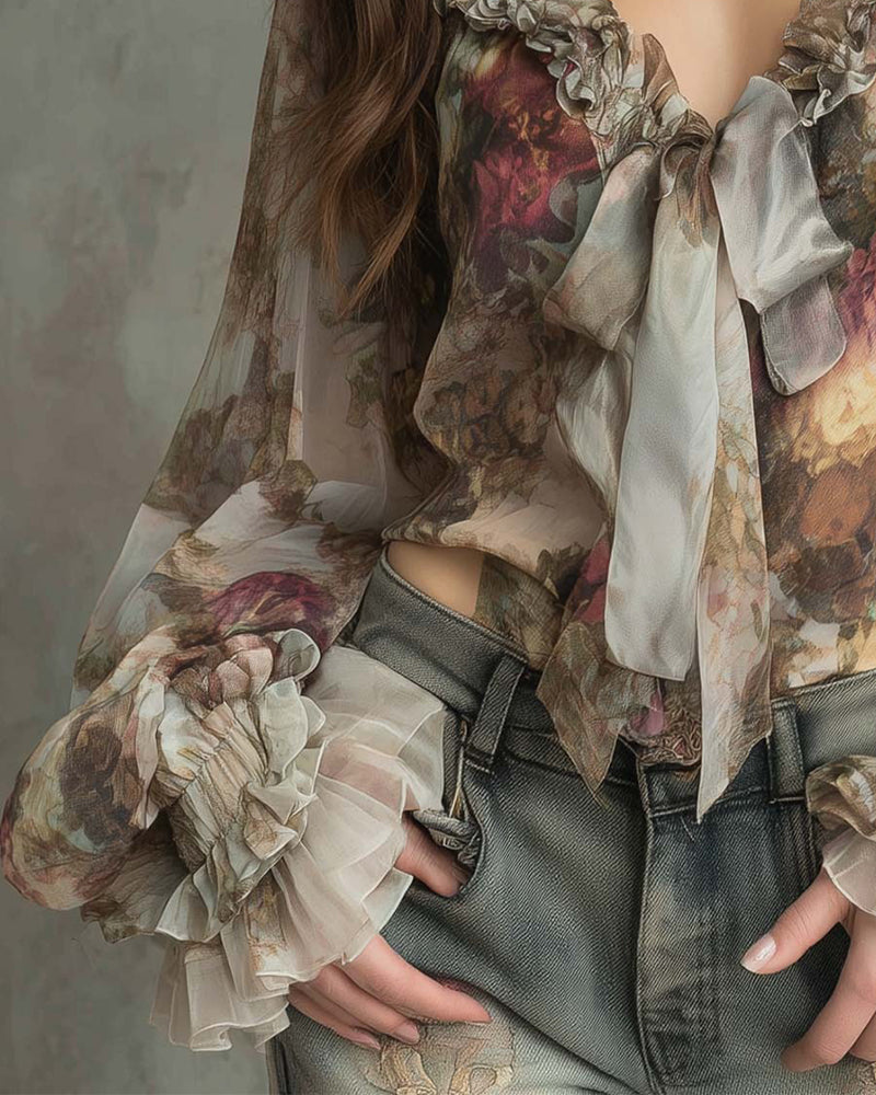 Bluzka Nadruk z Lotosu Elegancka