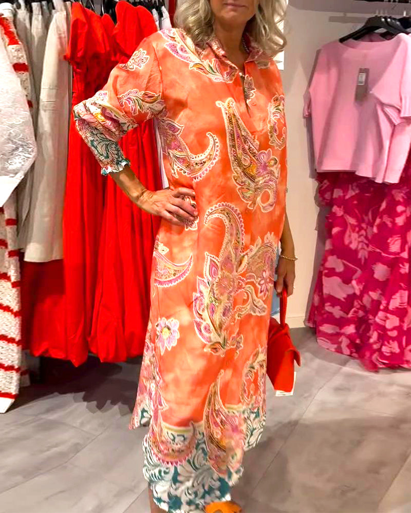 Sukienka Stójka Długi Rękaw Nadruk Nerkowca