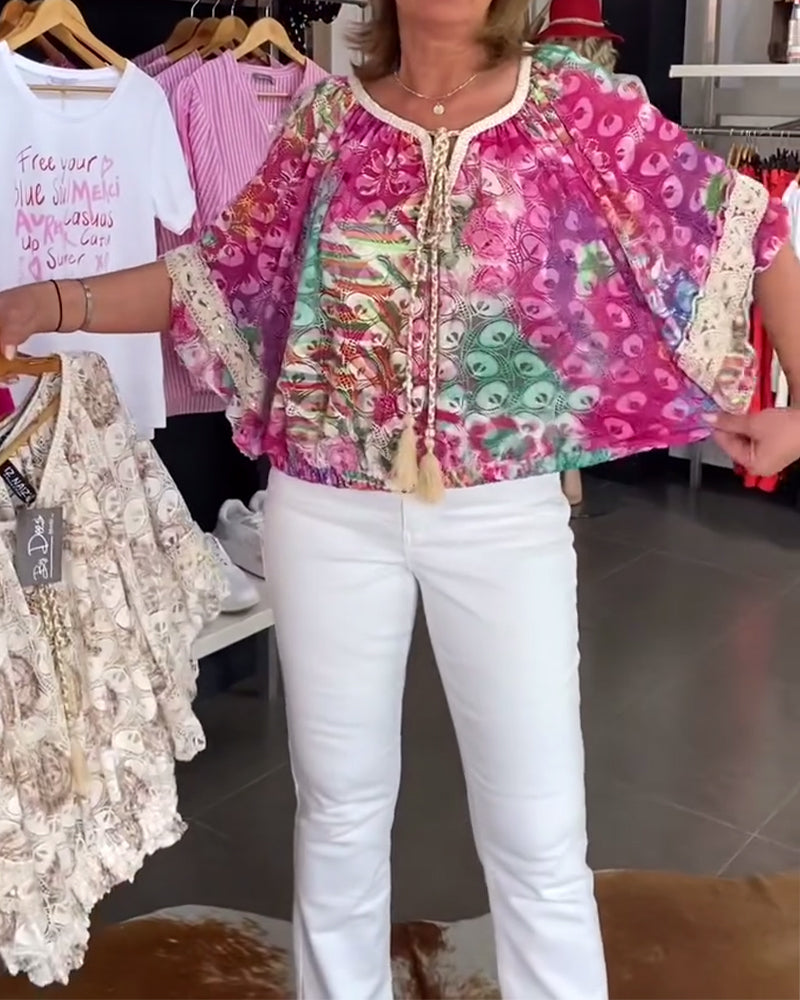 Bluzka O Luźnym Kroju Z Boho Nadrukiem