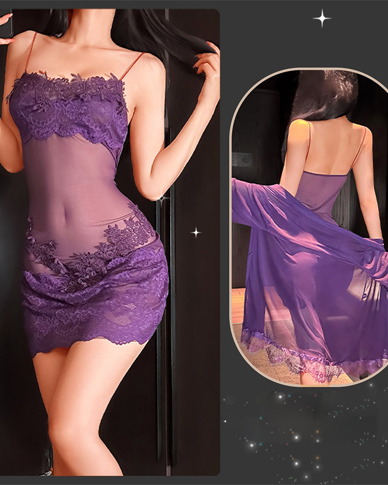 Komplet Koszuli Nocnej Jednokolorowy Plisowany