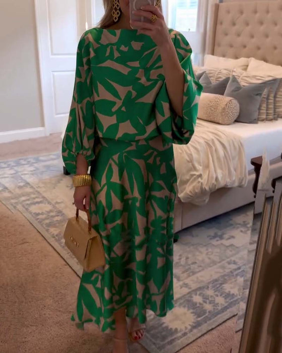 Zestaw Sukienka Codzienna Zadrukowane Rękawy Latarnia Temperament