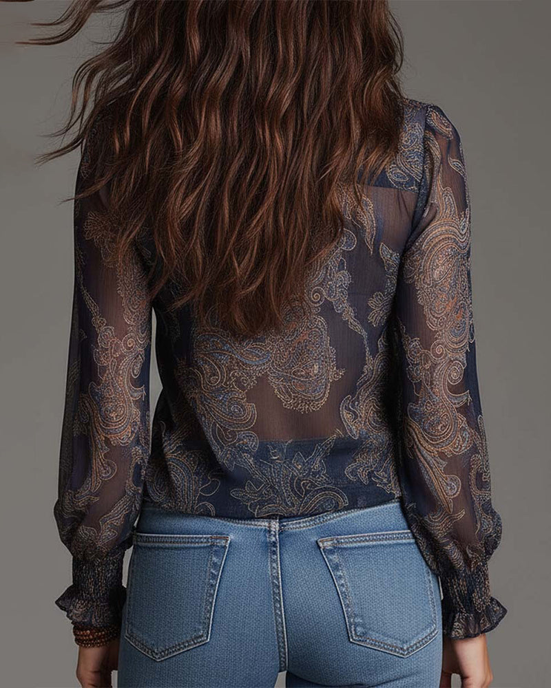 Bluzka Pół-Zamek Falbana Retro