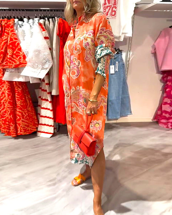 Sukienka Stójka Długi Rękaw Nadruk Nerkowca