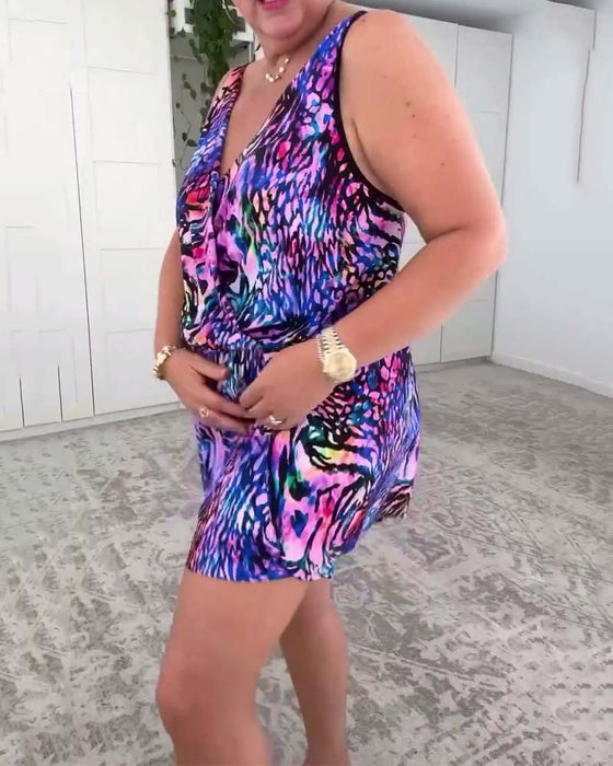 Strój Kąpielowy V-Neck Kolorowy Wzór Jednoczęściowy