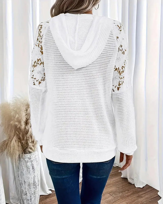 Hoodie Z Dekoltem V Długie Rękawy Koronka Codzienny