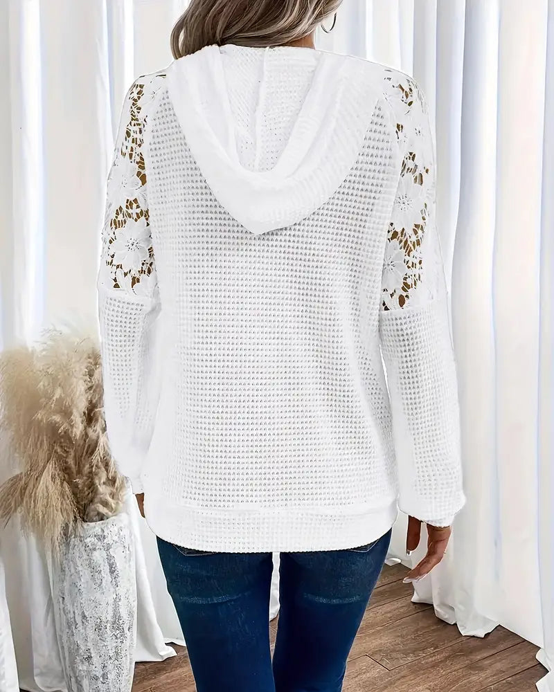 Hoodie Z Dekoltem V Długie Rękawy Koronka Codzienny