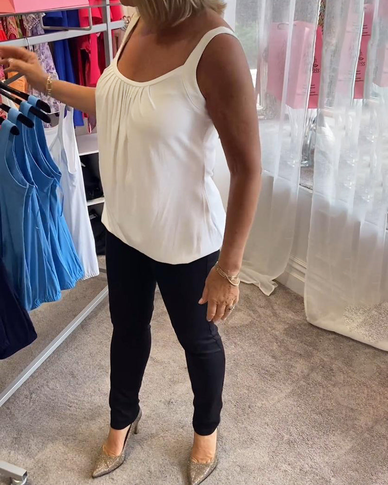 Plisowany solidny swobodny top bez rękawów