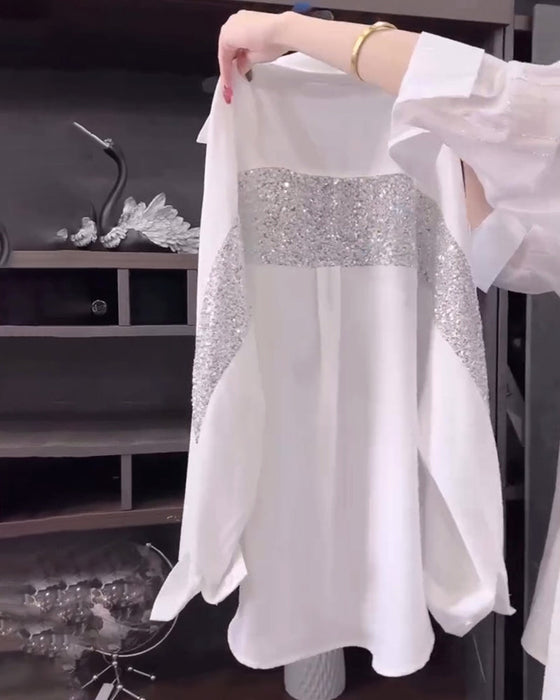 Koszula Z Długim Rękawem I Połyskującymi Klapami