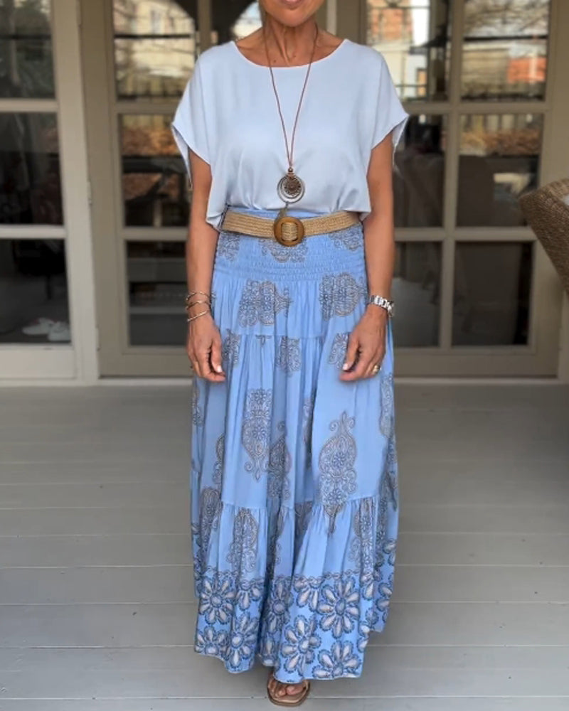 Luźna koszulka w jednolitym kolorze z okrągłym dekoltem