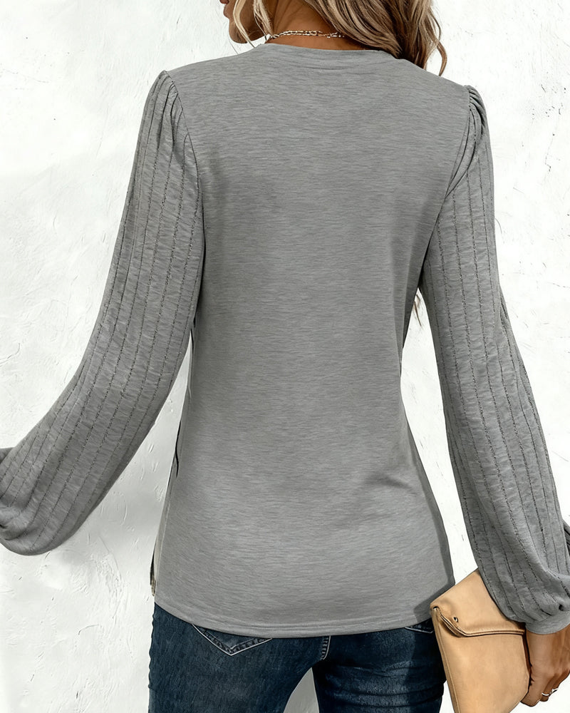 Top W Paski Z Lampionowymi Rękawami