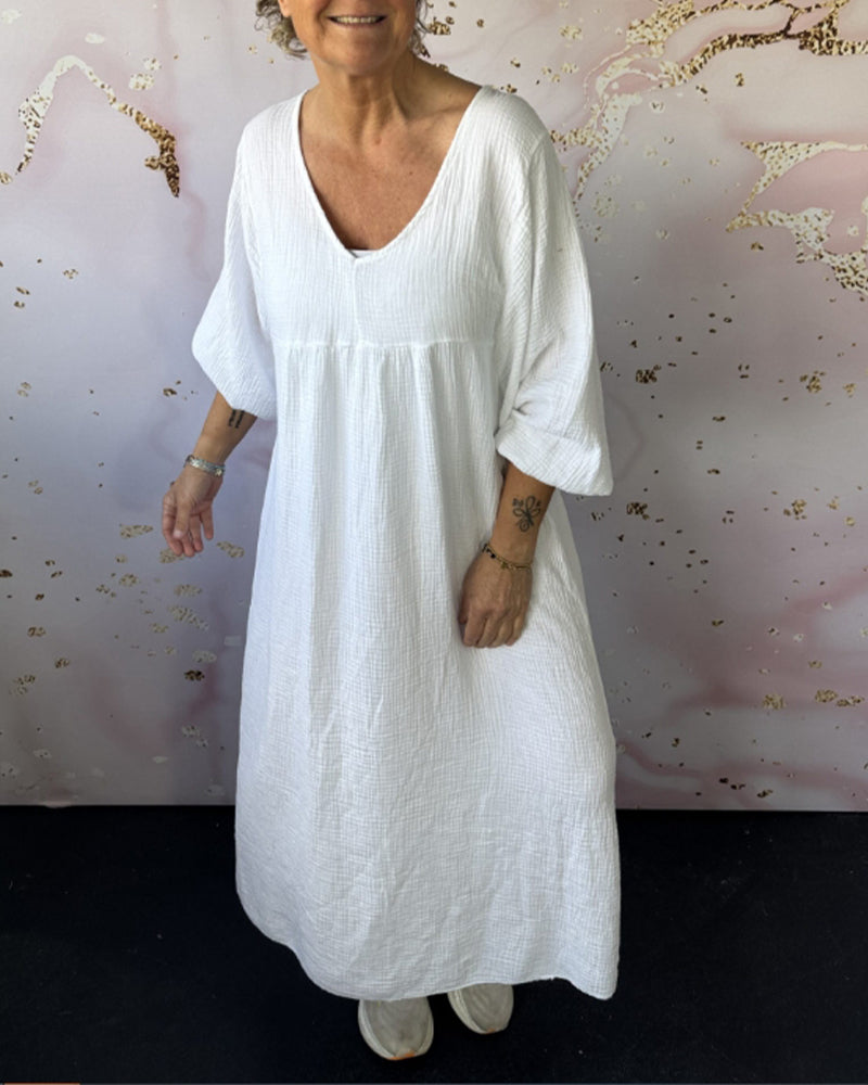 Sukienka Leśny Styl Dekolt W Serek Marszczona Gładka