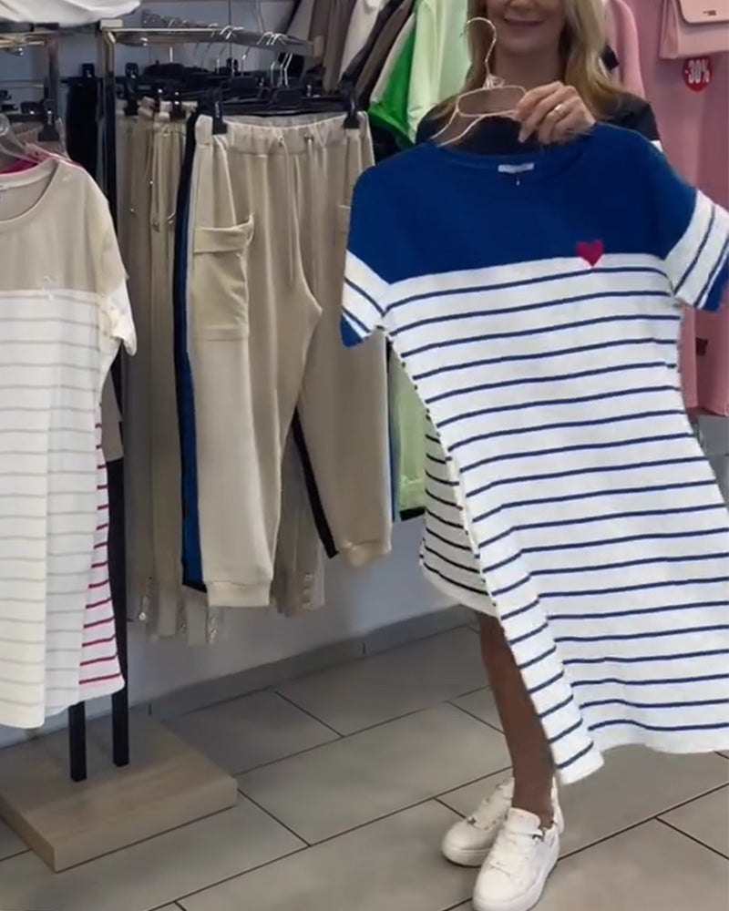 Sukienka Okrągły Dekolt Casual W Paski