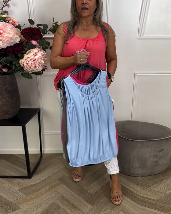 Top Bez Rękawów Jednolity Plisowany