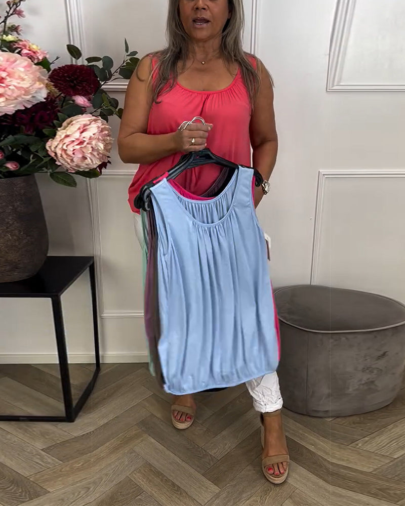 Top Bez Rękawów Jednolity Plisowany