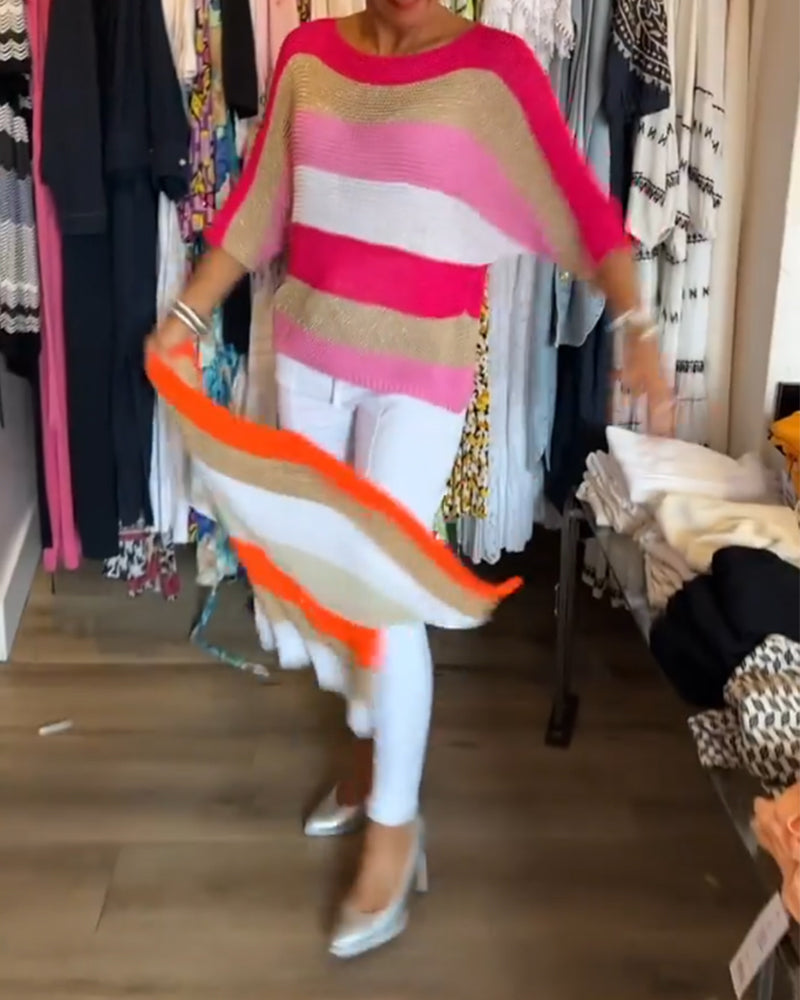 Sweter z okrągłym dekoltem i blokami kolorów