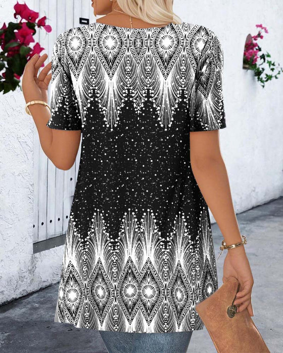 Bluzka Nieregularna Krótki Rękaw Pozycjonowanie Fałszywy Dwuczęściowy