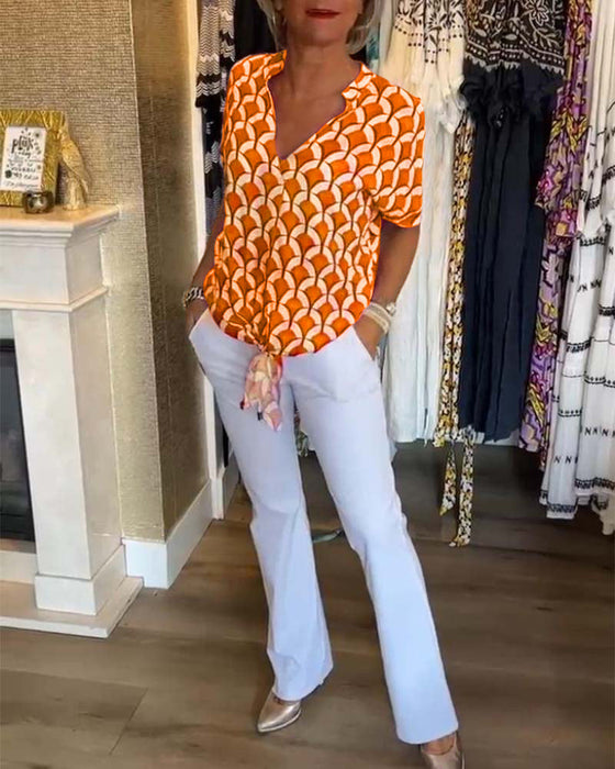 Bluzka z krótkim rękawem i dekoltem w kształcie litery V