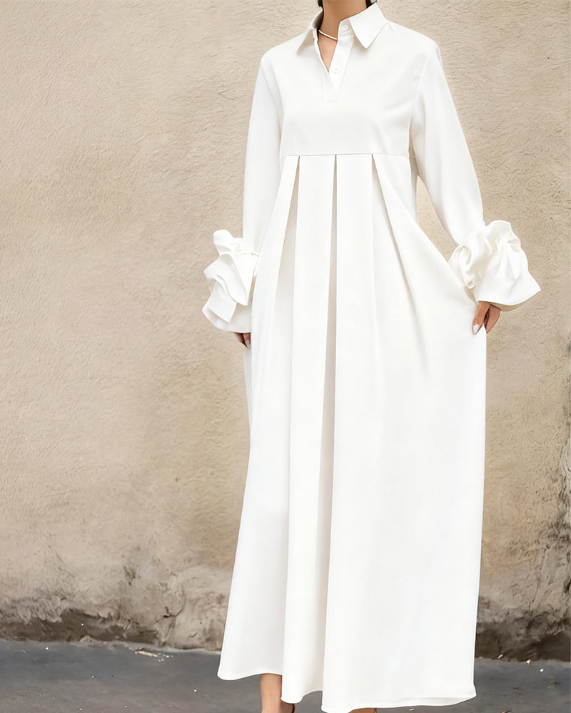 Sukienka Modna Kołnierzyk Koszulowy Rozkloszowany