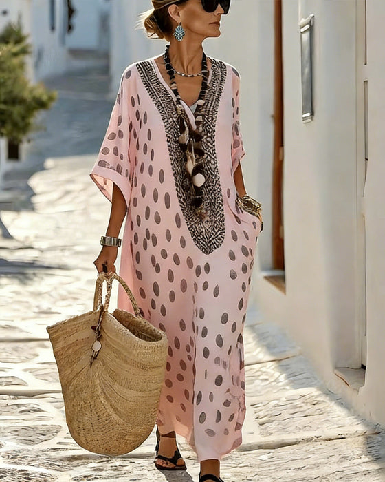 Sukienka V Dekolt W Kropki Resort Nadruk