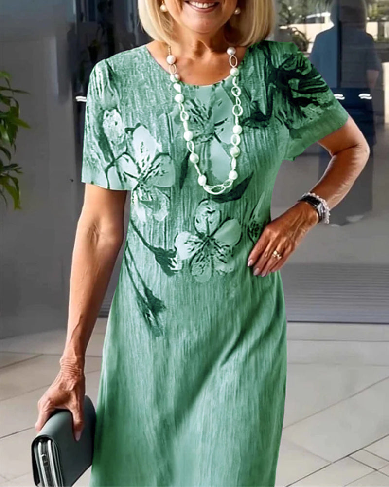 Sukienka Okrągły Dekolt Krótkie Rękawy Drukowana
