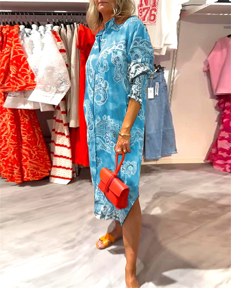 Sukienka Stójka Długi Rękaw Nadruk Nerkowca