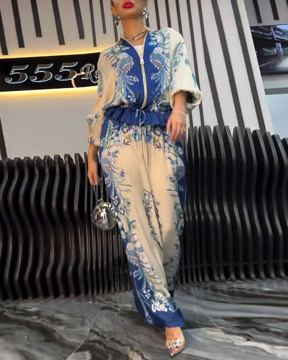 Garnitur o Szerokich Nogawkach Temperament Stójka Zamek Błyskawiczny