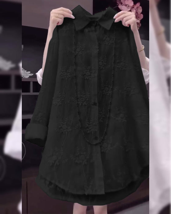 Koszula Jednokolorowa Haftowana Opadające Ramiona