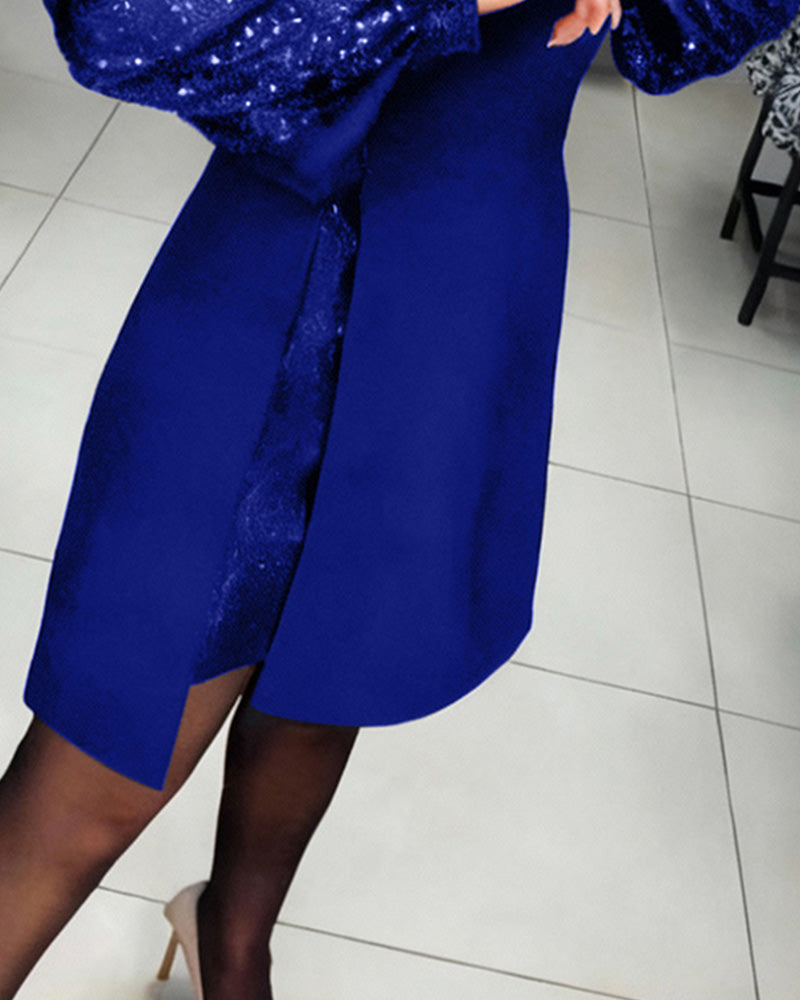 Elegancka Sukienka Z Bufiastymi Rękawami I Detalami Patchwork