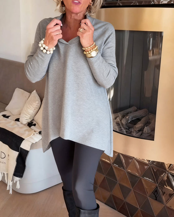 Nierówny Kołnierz Długi Rękaw Top