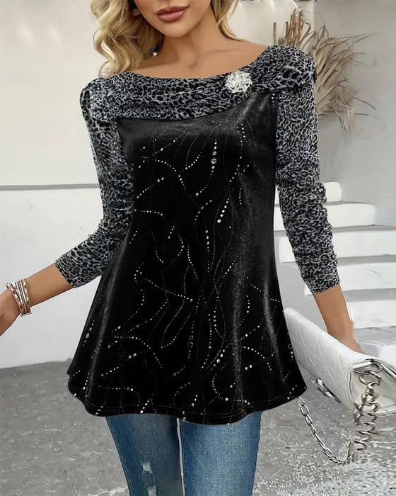 Bluzka Z Długim Rękawem W Panterkę