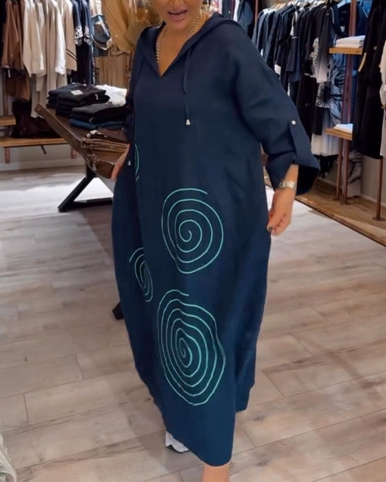 Sukienka Z Kapturem Długi Rękaw Luźna