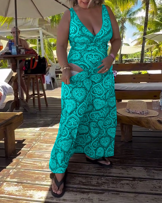 Strój Kąpielowy Bez Ramiączek Wzór Serca Wakacyjny