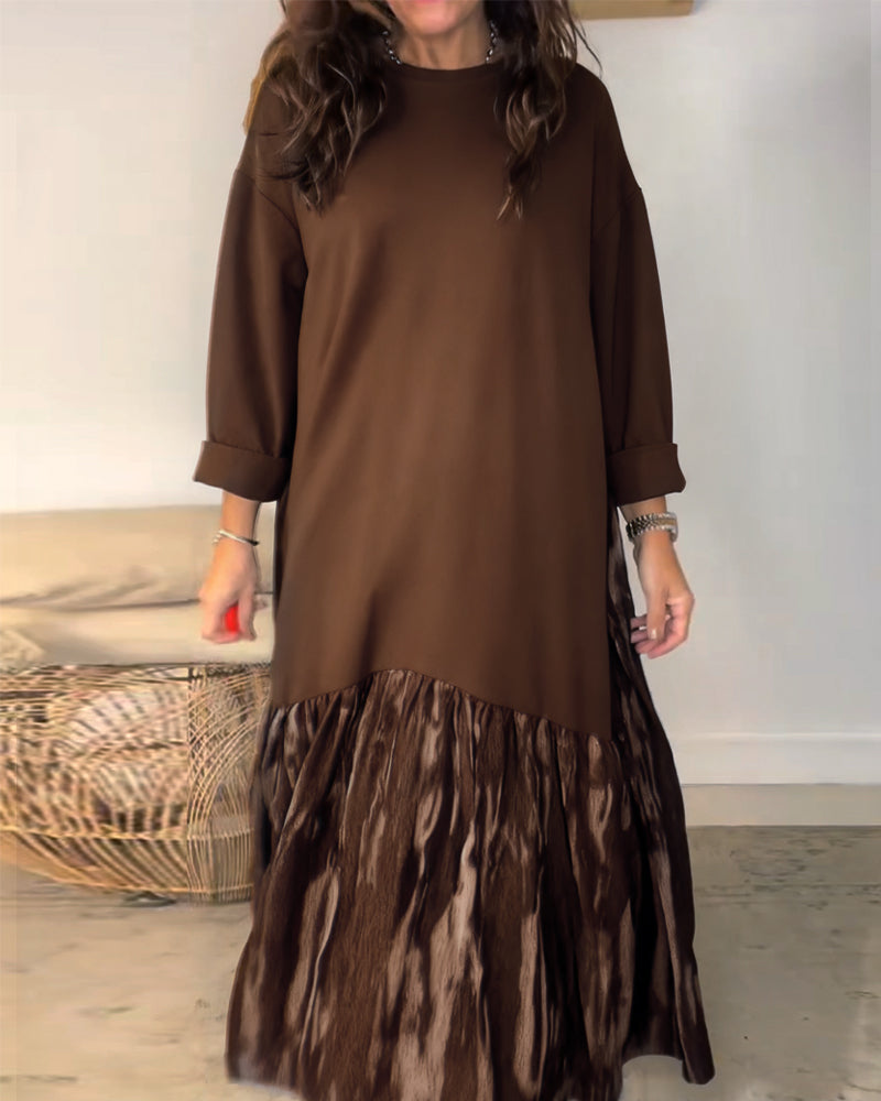 Sukienka Okrągły Dekolt Nieregularny Print Patchworkowy