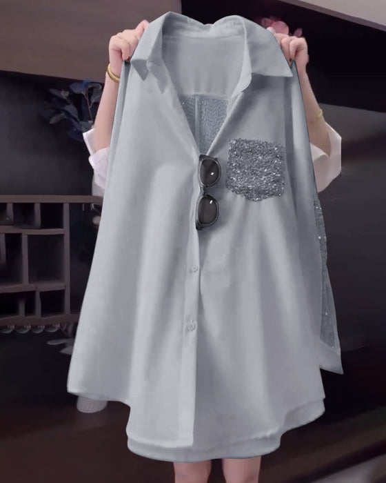 Koszula Z Długim Rękawem I Połyskującymi Klapami