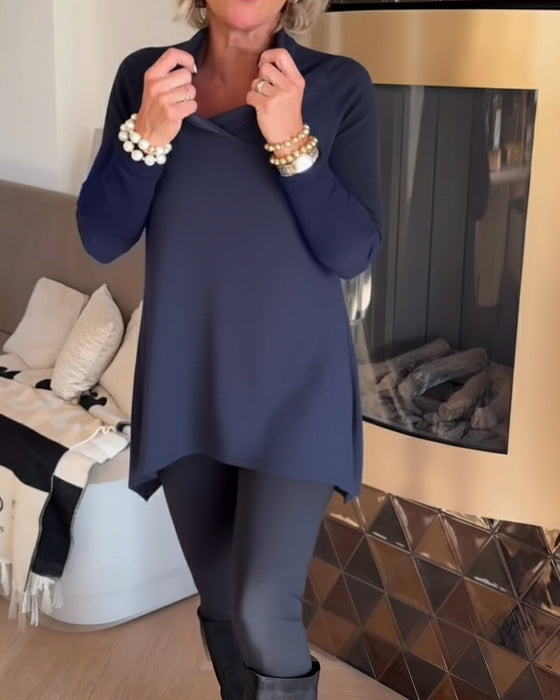 Nierówny Kołnierz Długi Rękaw Top