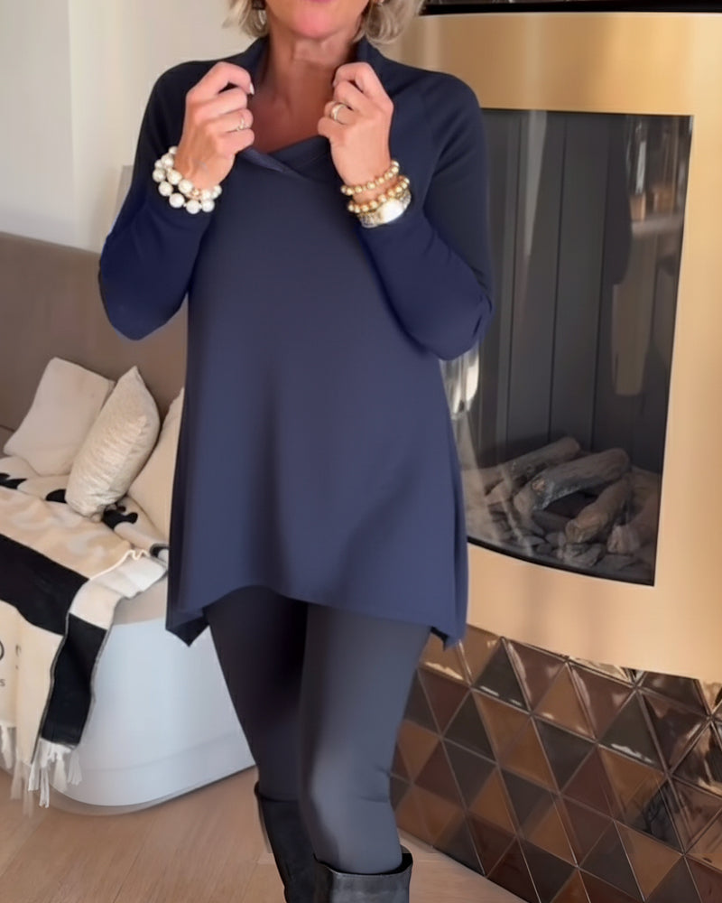 Nierówny Kołnierz Długi Rękaw Top