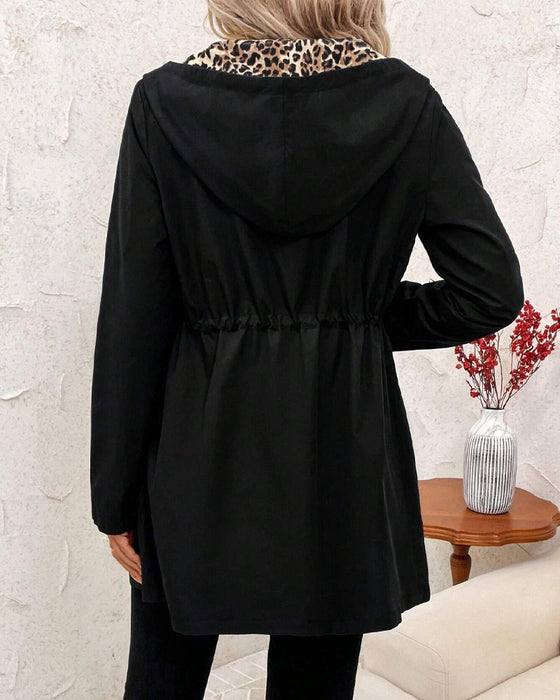 Płaszcz Z Kapturem Odwracalnym Wzorem Leopardiego