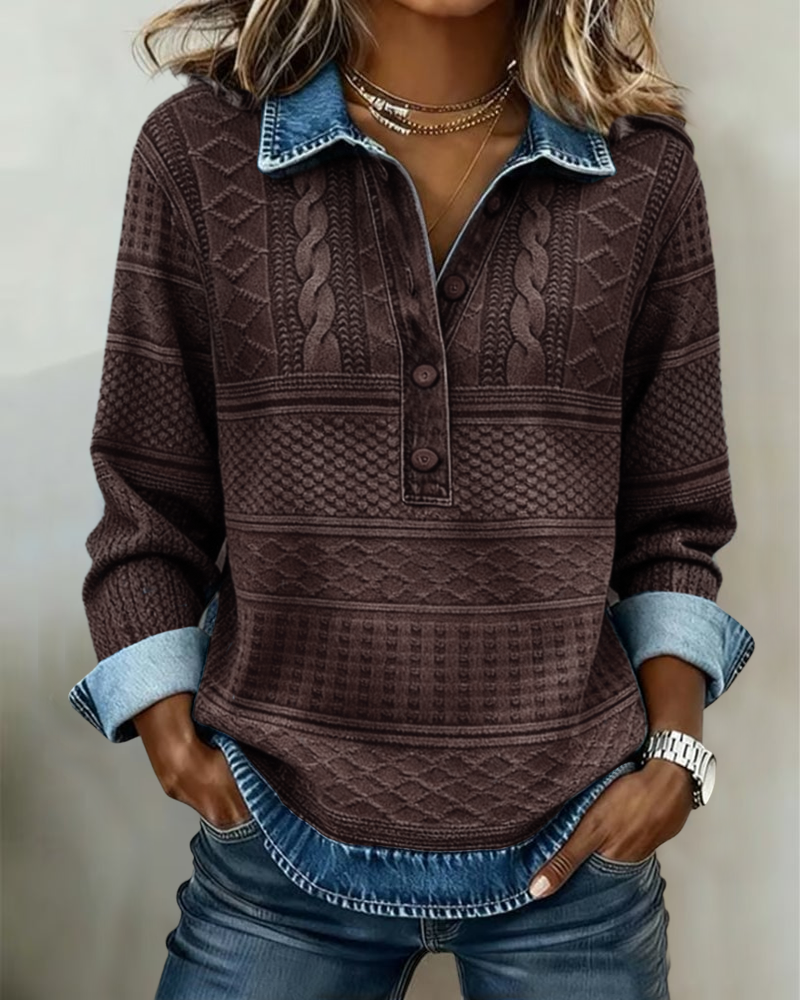 Sweter Modny Pół Guzik Klapa