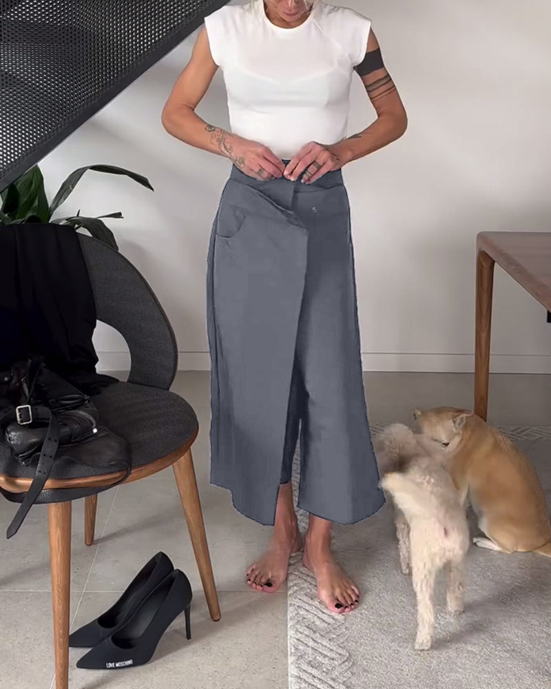 Proste asymetryczne jednokolorowe codzienne spodnie